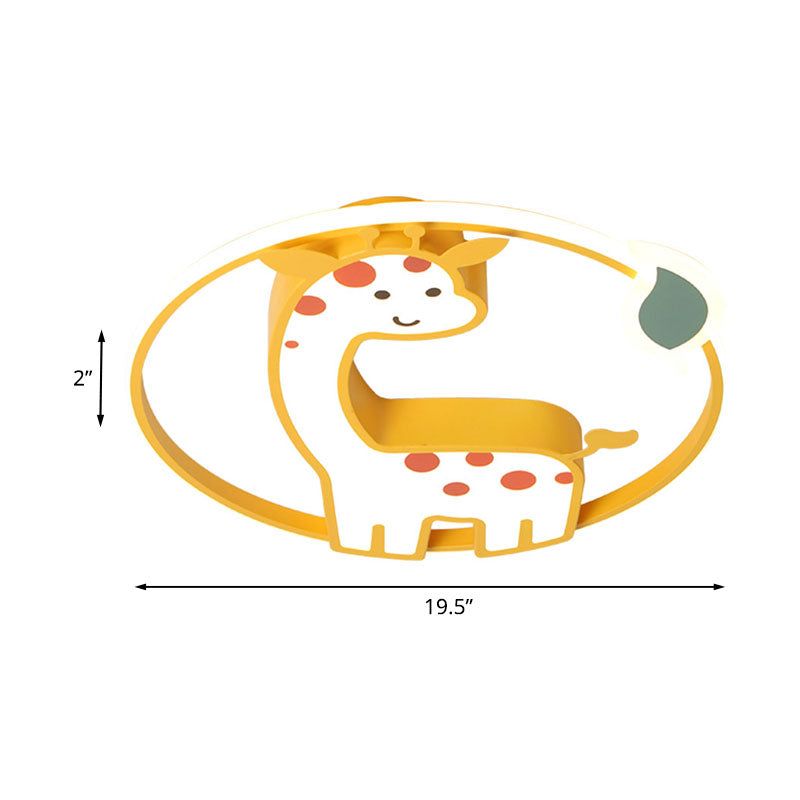 Giraffe Kids Ceiling Light Fixture - Iron Frame Led Yellow Flush Mount For Children’s Bedroom