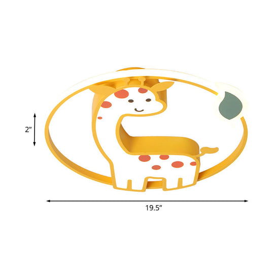 Giraffe Kids Ceiling Light Fixture - Iron Frame Led Yellow Flush Mount For Children’s Bedroom