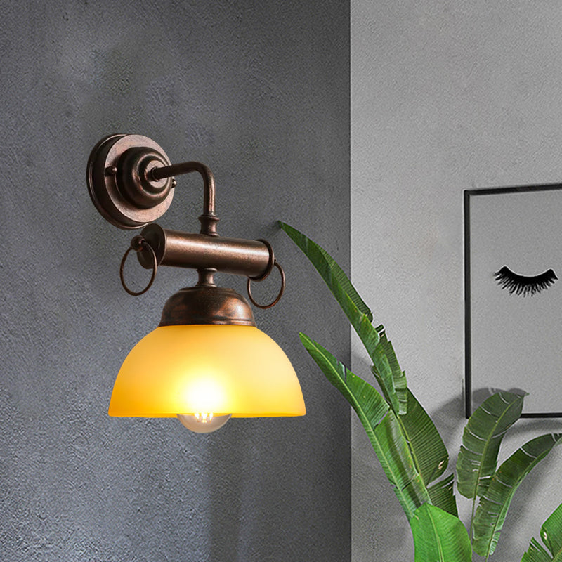 Farmhouse Bronze Bowl Wall Sconce Light With White/Yellow Glass - 1 Head Restaurant Lighting Fixture