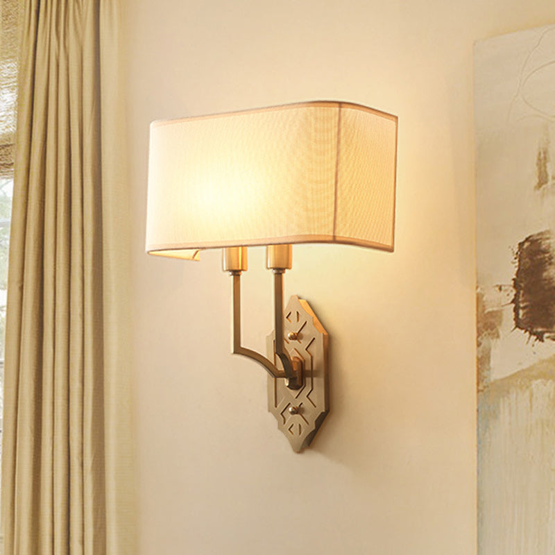 Gold Colonial Wall Sconce With 2 Fabric Heads For Bedroom Lighting