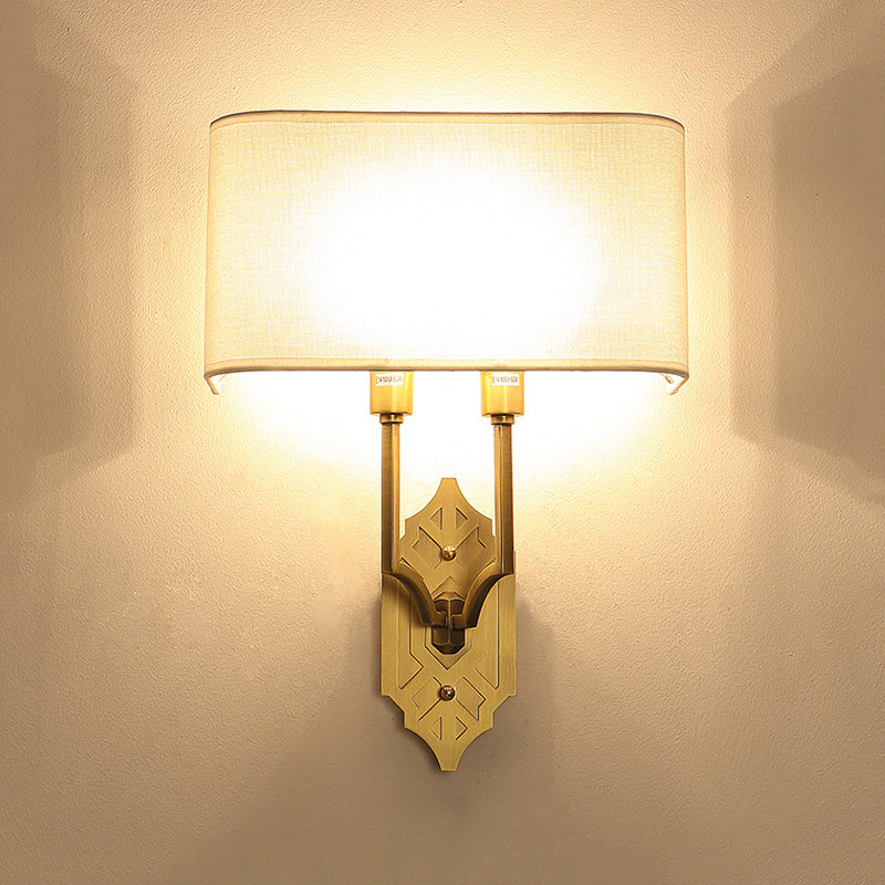 Gold Colonial Wall Sconce With 2 Fabric Heads For Bedroom Lighting