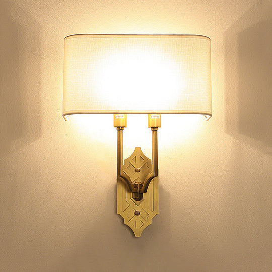 Gold Colonial Wall Sconce With 2 Fabric Heads For Bedroom Lighting