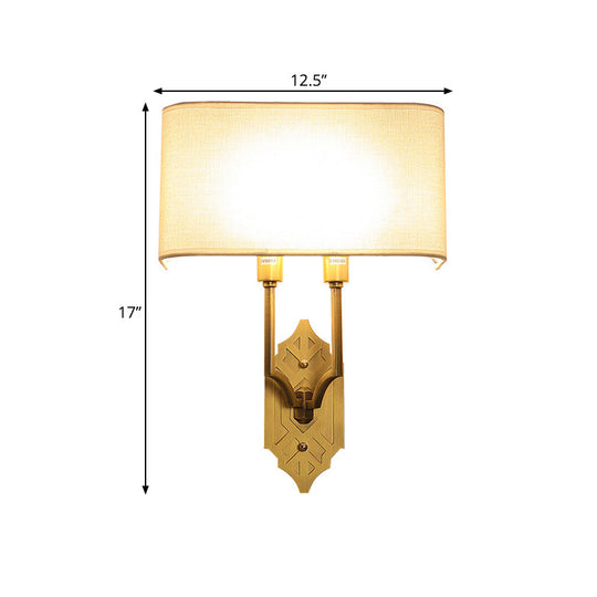 Gold Colonial Wall Sconce With 2 Fabric Heads For Bedroom Lighting