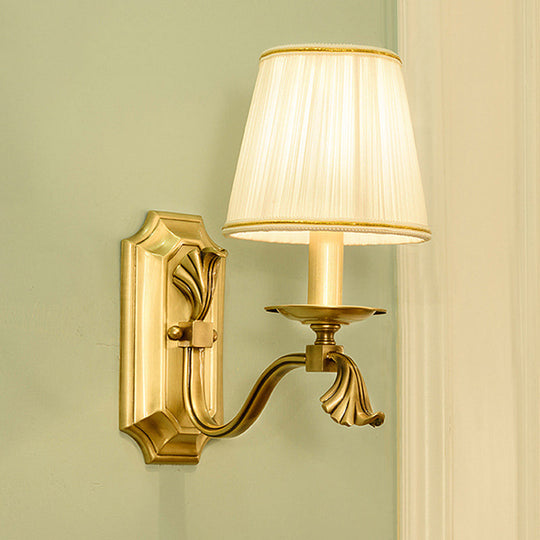 Gold Tapered Fabric Wall Sconce Lamp - Colonial Style Bedroom Light Fixture