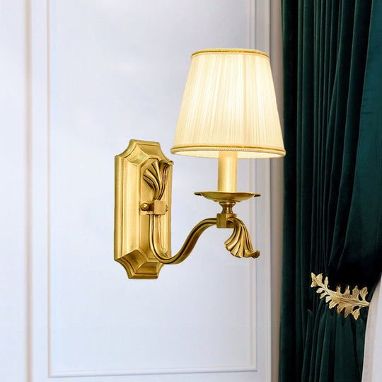 Gold Tapered Fabric Wall Sconce Lamp - Colonial Style Bedroom Light Fixture 1 /