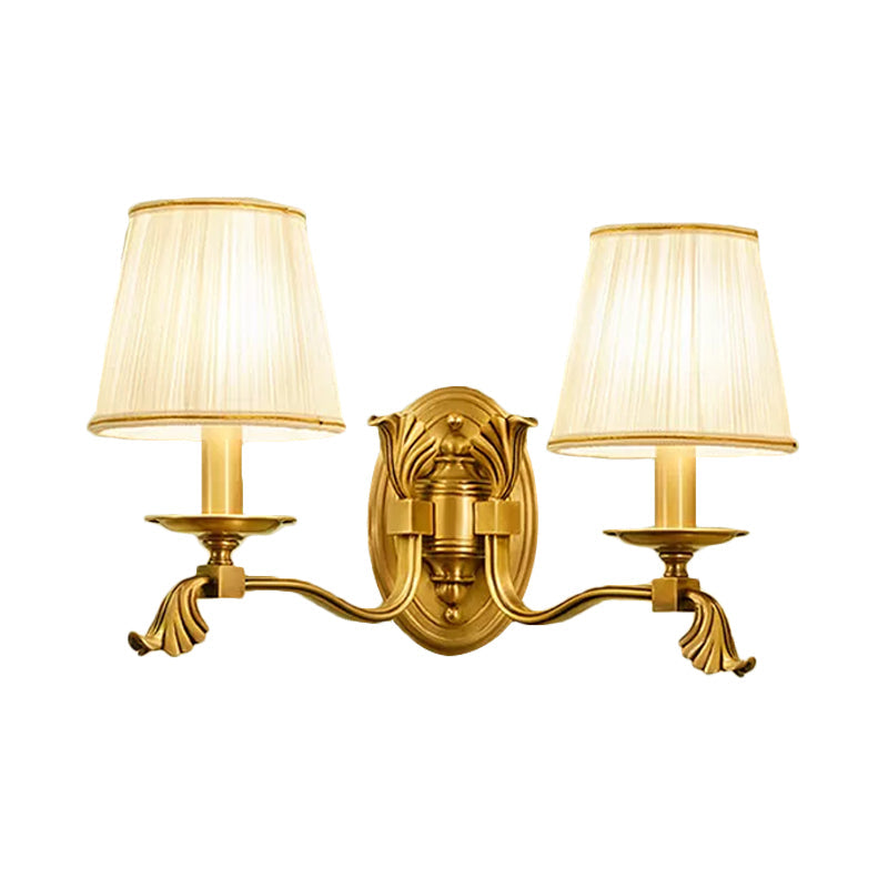 Gold Tapered Fabric Wall Sconce Lamp - Colonial Style Bedroom Light Fixture
