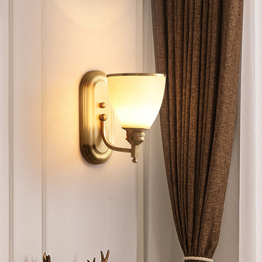 Colonial Gold Wall Sconce With Frosted Glass Shade For Bedroom