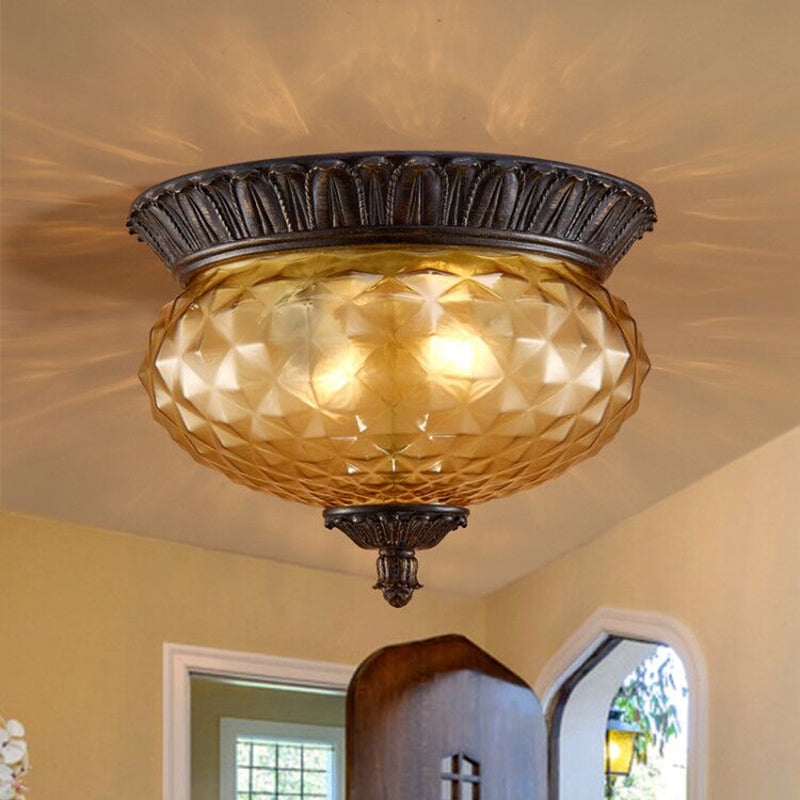 Prismatic Glass Black Flush Mount Lamp With Urn - Shaped And Teardrop Design - 8’/12.5’ Width 2