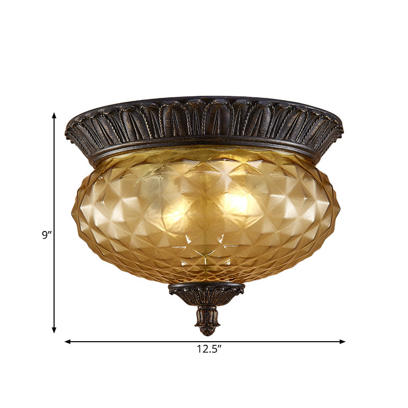Prismatic Glass Black Flush Mount Lamp With Urn - Shaped And Teardrop Design - 8’/12.5’ Width 2