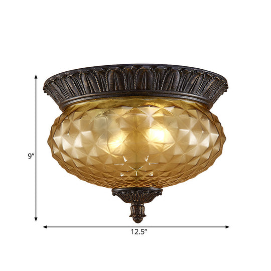 Prismatic Glass Black Flush Mount Lamp With Urn - Shaped And Teardrop Design - 8’/12.5’ Width 2