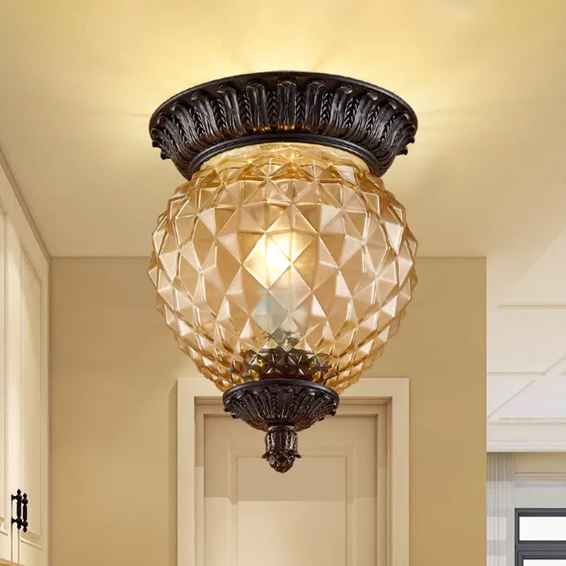 Prismatic Glass Black Flush Mount Lamp With Urn - Shaped And Teardrop Design - 8’/12.5’ Width 2