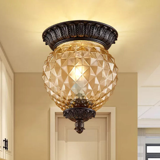 Prismatic Glass Black Flush Mount Lamp With Urn-Shaped And Teardrop Design - 8/12.5 Width 2-Head