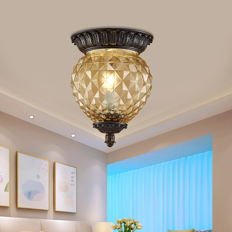 Prismatic Glass Black Flush Mount Lamp With Urn - Shaped And Teardrop Design - 8’/12.5’ Width 2