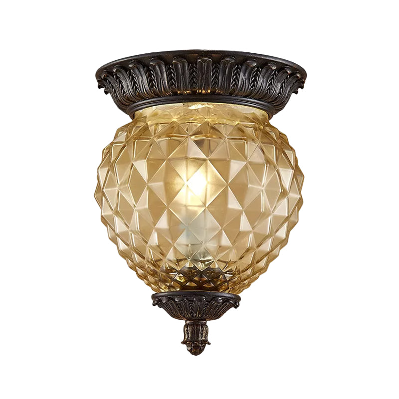 Prismatic Glass Black Flush Mount Lamp With Urn - Shaped And Teardrop Design - 8’/12.5’ Width 2
