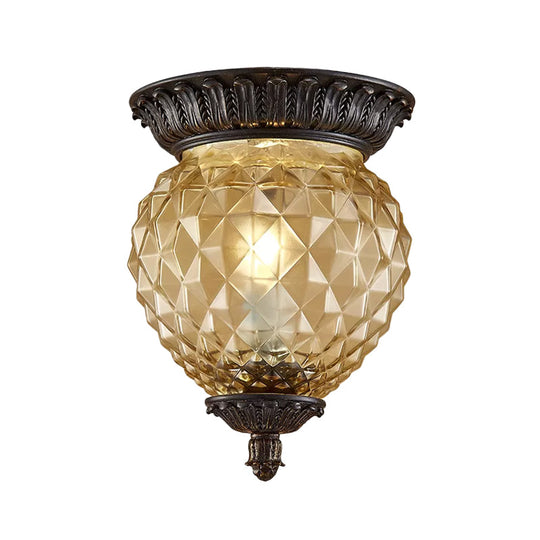 Prismatic Glass Black Flush Mount Lamp With Urn-Shaped And Teardrop Design - 8/12.5 Width 2-Head