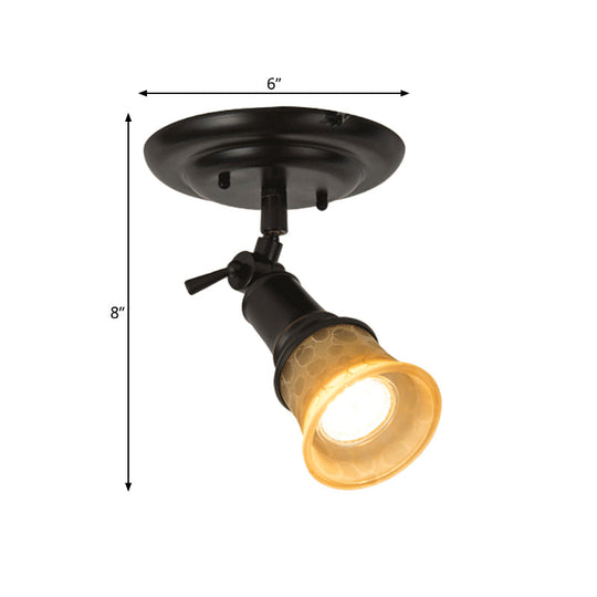 Frosted Glass Semi Flush Black Bell Corridor Ceiling Light With Adjustable Metallic Finish