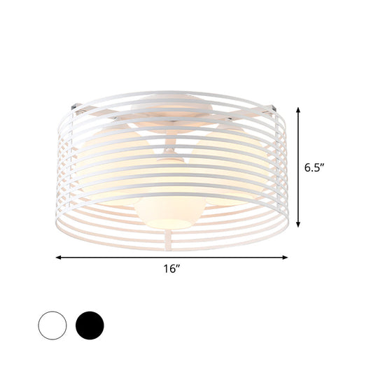 Contemporary Milk Glass Dome Flushmount: 3 - Head Flush Mount Ceiling Light With Black/White Drum