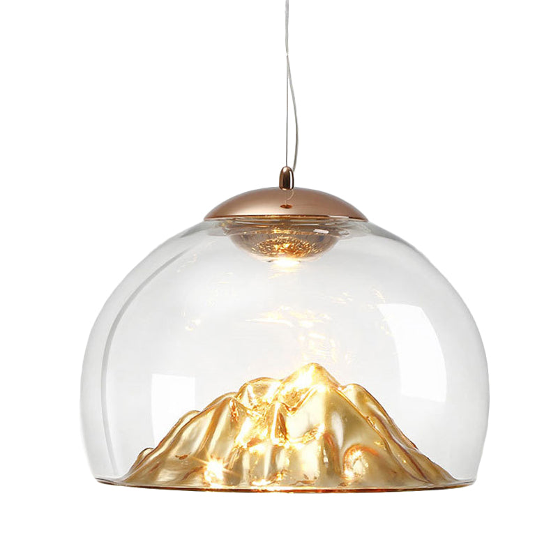 Contemporary Gold Led Pendant Lamp With Clear Glass Hemisphere And Lava Designed Bottom - Warm/White