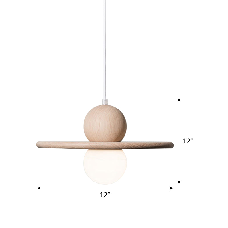 Minimalist Wood Plate Pendant Ceiling Light - Single Head Beige Hanging Lamp For Dining Room