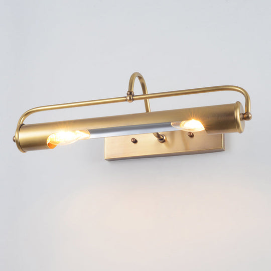 Traditional 2-Light Gold Vanity Light Fixture With Curvy Arm - Perfect For Bathrooms