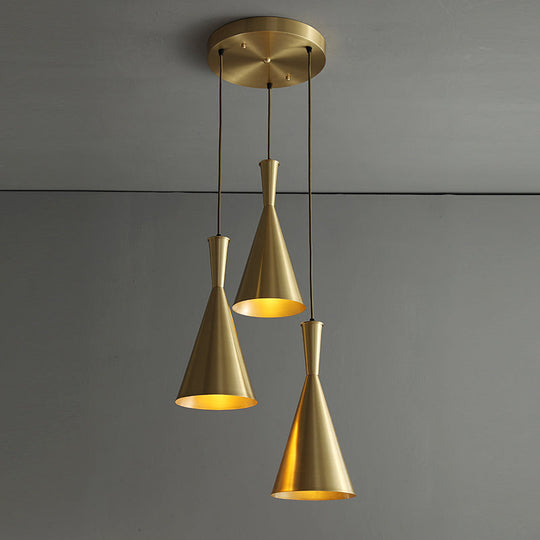 Cluster Horn Pendant Antiqued Metal Hanging Lamp With Black/Gold Finish - 3 Lights For Kitchen