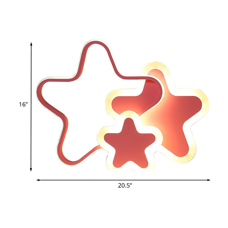 Girls Bedroom Led Pink Flushmount Ceiling Light - 16.5’/20.5’ W With Star Acrylic Shade