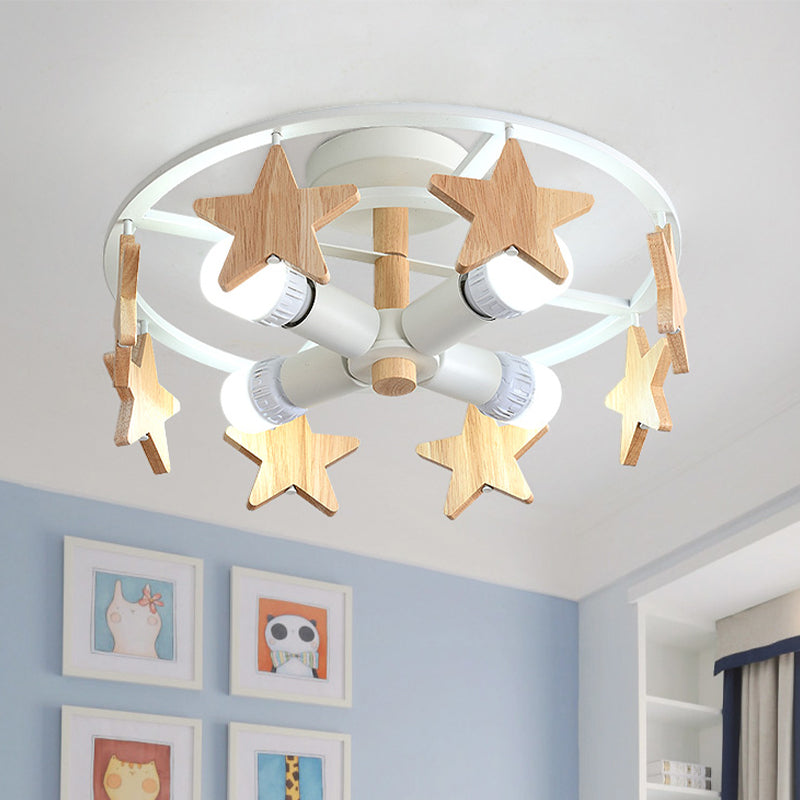 Round Semi-Flush Ceiling Light Macaroon 3-Bulb Grey/White/Green - Wooden Horse Design