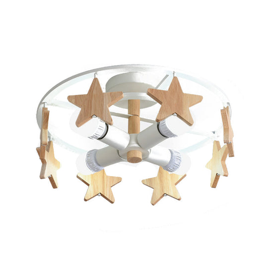 Round Semi-Flush Ceiling Light Macaroon 3-Bulb Grey/White/Green - Wooden Horse Design White