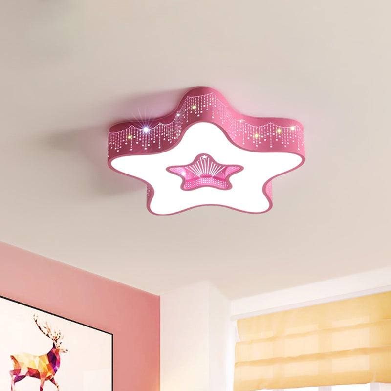 Led Nursery Ceiling Flush Light - Macaroon Pentagram Design In White/Pink/Blue
