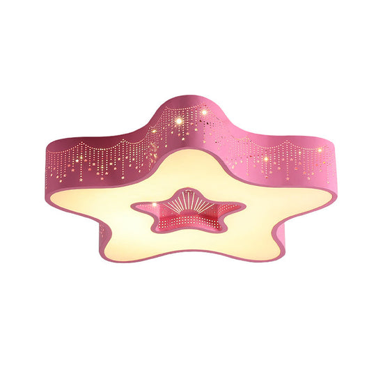 Led Nursery Ceiling Flush Light - Macaroon Pentagram Design In White/Pink/Blue