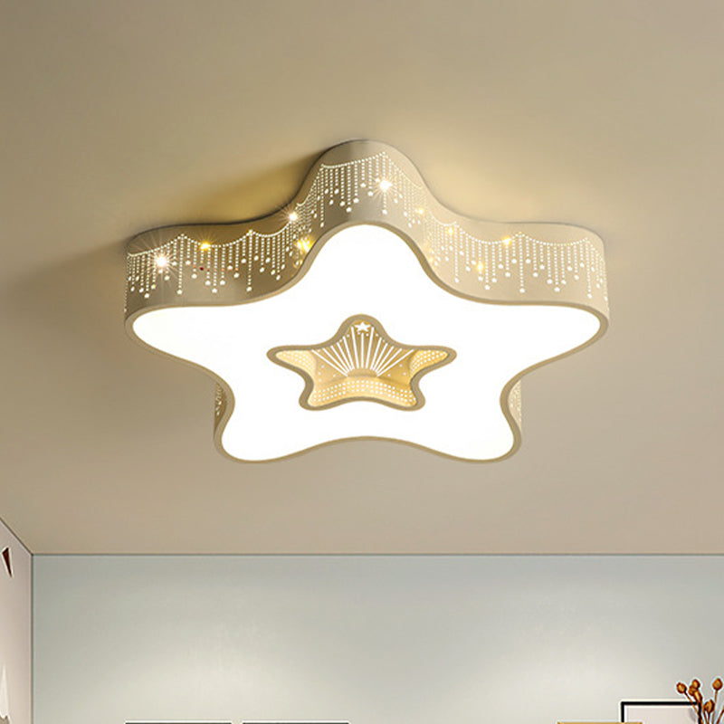 Led Nursery Ceiling Flush Light - Macaroon Pentagram Design In White/Pink/Blue