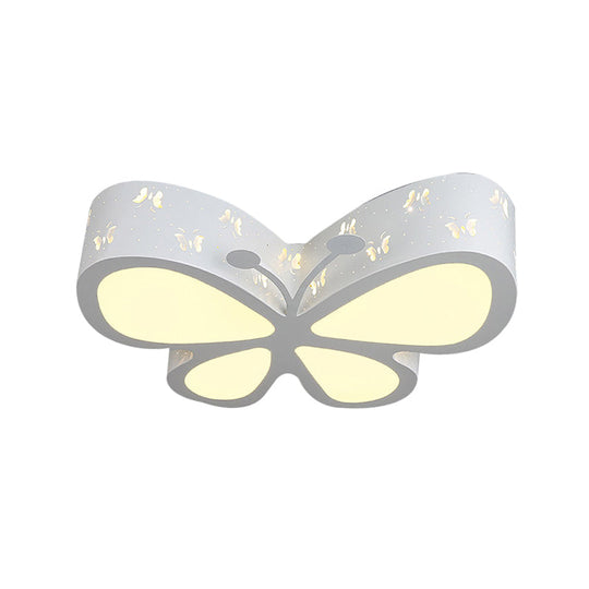 Kids Led Flushmount Ceiling Lamp - Metal Butterfly Flush Mount Lighting Fixture In Pink/White/Green