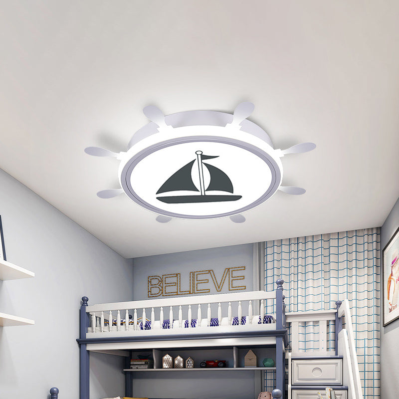 Mediterranean Acrylic Led Bedroom Flushmount With Sailboat Pattern | Rudder Flush-Mount Light