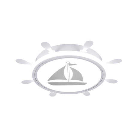 Mediterranean Acrylic Led Bedroom Flushmount With Sailboat Pattern | Rudder Flush-Mount Light