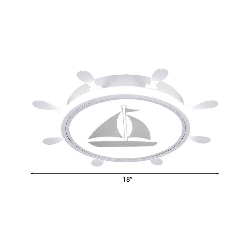 Mediterranean Acrylic Led Bedroom Flushmount With Sailboat Pattern | Rudder Flush - Mount Light