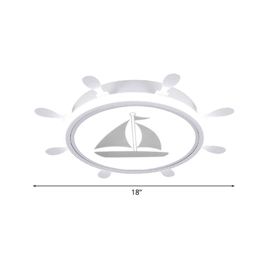 Mediterranean Acrylic Led Bedroom Flushmount With Sailboat Pattern | Rudder Flush - Mount Light