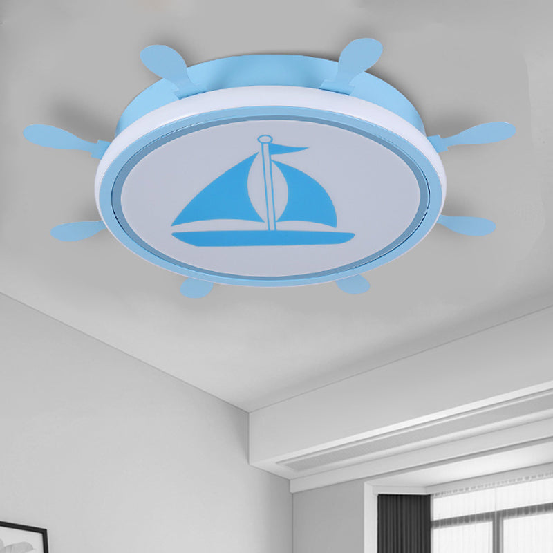 Mediterranean Acrylic Led Bedroom Flushmount With Sailboat Pattern | Rudder Flush - Mount Light
