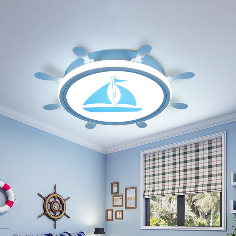 Mediterranean Acrylic Led Bedroom Flushmount With Sailboat Pattern | Rudder Flush - Mount Light