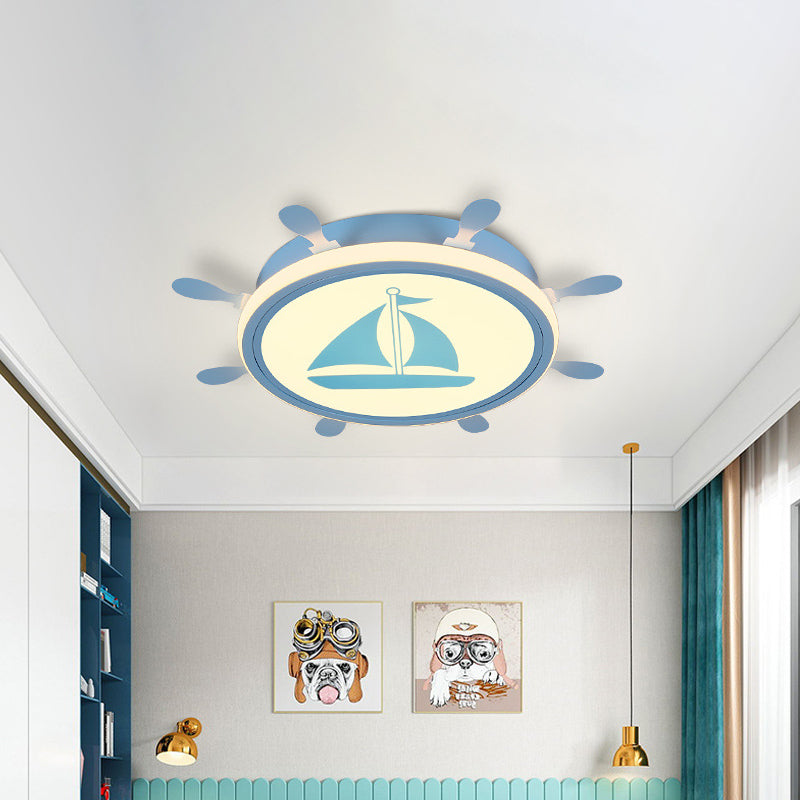 Mediterranean Acrylic Led Bedroom Flushmount With Sailboat Pattern | Rudder Flush - Mount Light