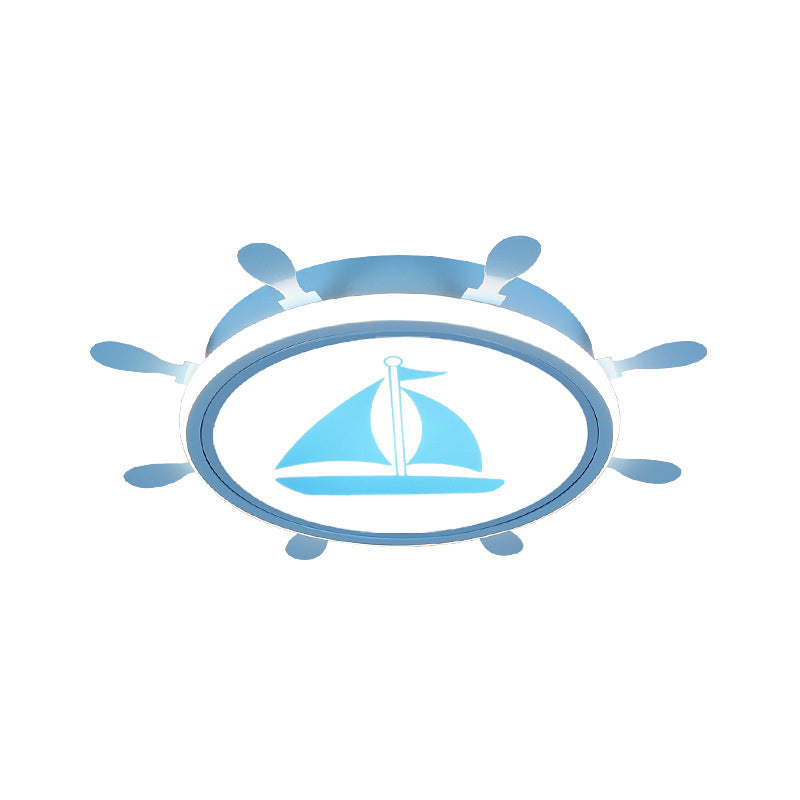 Mediterranean Acrylic Led Bedroom Flushmount With Sailboat Pattern | Rudder Flush-Mount Light