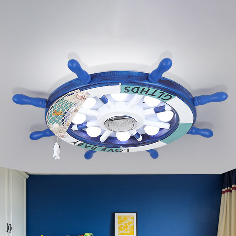 Blue Rudder Led Flush Light Fixture: 18/25.5 W Wooden Mount For Boys Bedroom