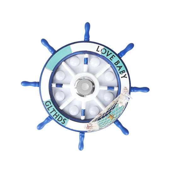 Blue Rudder Led Flush Light Fixture: 18/25.5 W Wooden Mount For Boys Bedroom