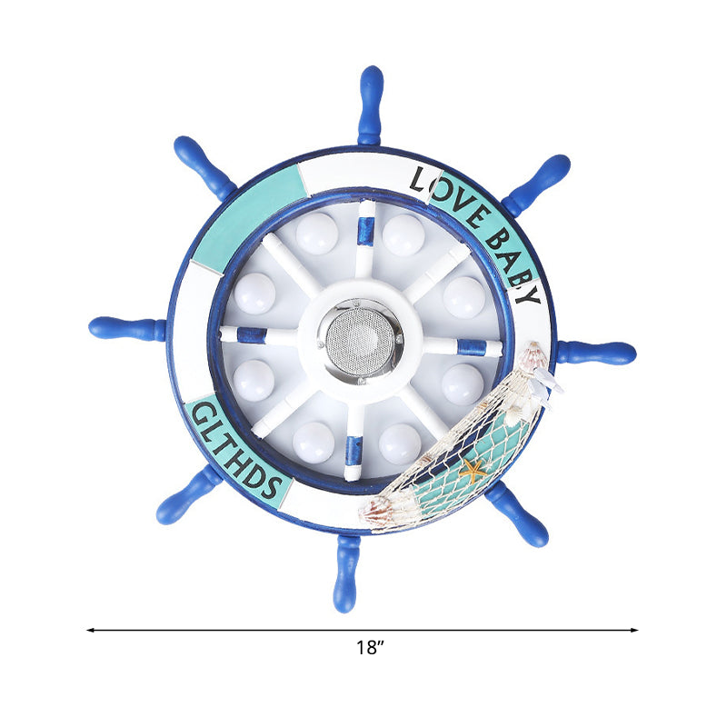 Blue Rudder Led Flush Light Fixture: 18/25.5 W Wooden Mount For Boys Bedroom
