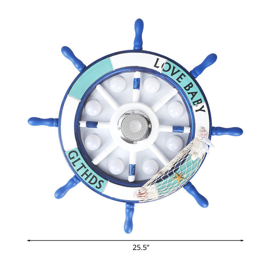 Blue Rudder Led Flush Light Fixture: 18/25.5 W Wooden Mount For Boys Bedroom