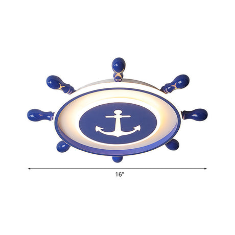 Mediterranean Led Flush Ceiling Light With Acrylic Shade In Blue Rudder Design 16’/19.5’ Width