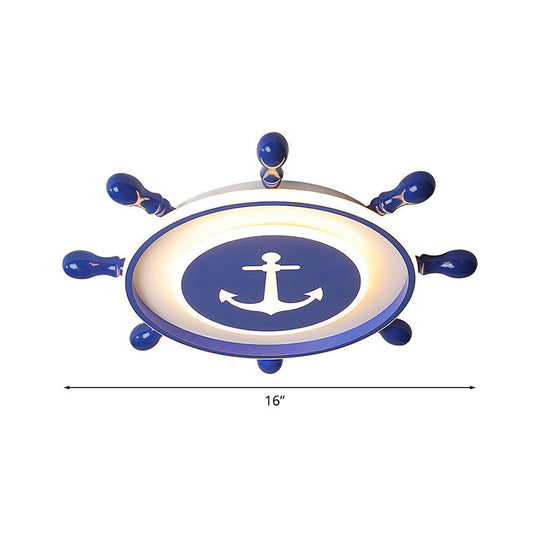 Mediterranean Led Flush Ceiling Light With Acrylic Shade In Blue Rudder Design 16’/19.5’ Width
