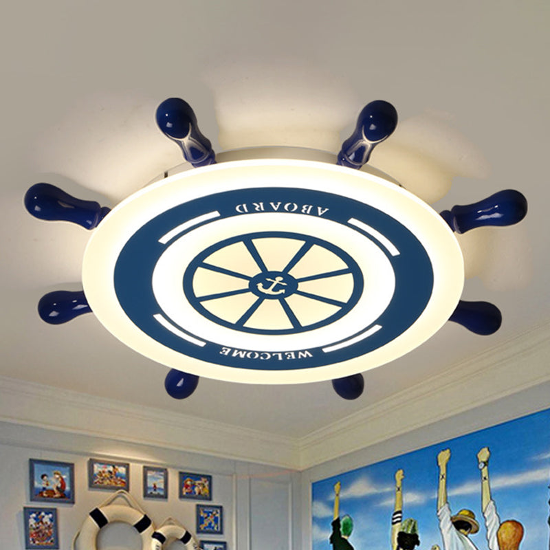 Mediterranean Blue Led Flush Ceiling Light With Rudder Acrylic Shade - 21.5’/25.5’ Nursery Mount