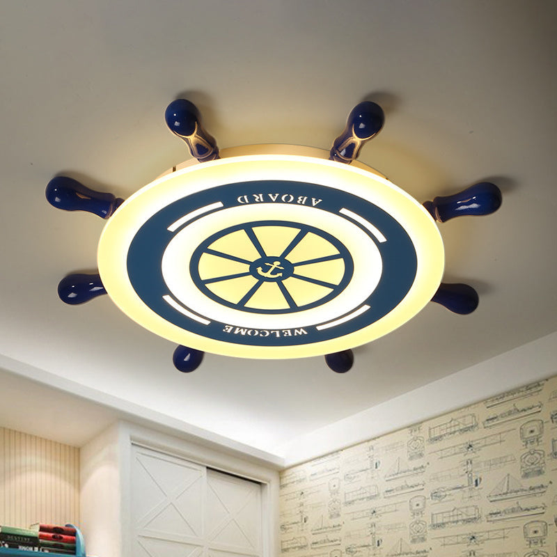 Mediterranean Blue Led Flush Ceiling Light With Rudder Acrylic Shade - 21.5’/25.5’ Nursery Mount