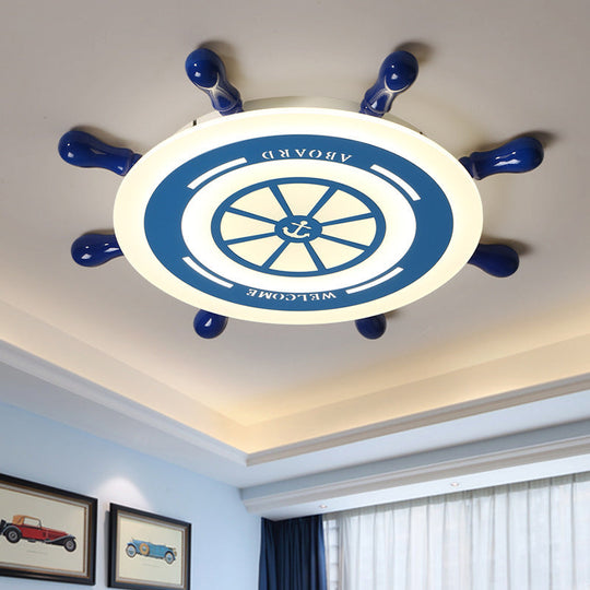 Mediterranean Blue Led Flush Ceiling Light With Rudder Acrylic Shade - 21.5’/25.5’ Nursery