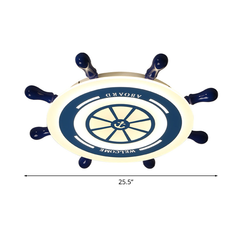 Mediterranean Blue Led Flush Ceiling Light With Rudder Acrylic Shade - 21.5’/25.5’ Nursery Mount